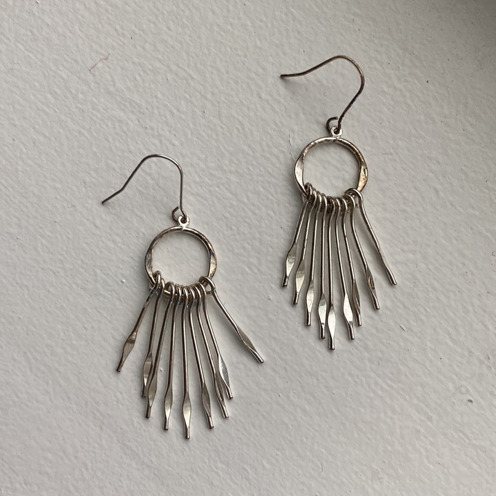 Y2K Vintage Fashion Bug Silver Fringe Hanging Hoop Earrings